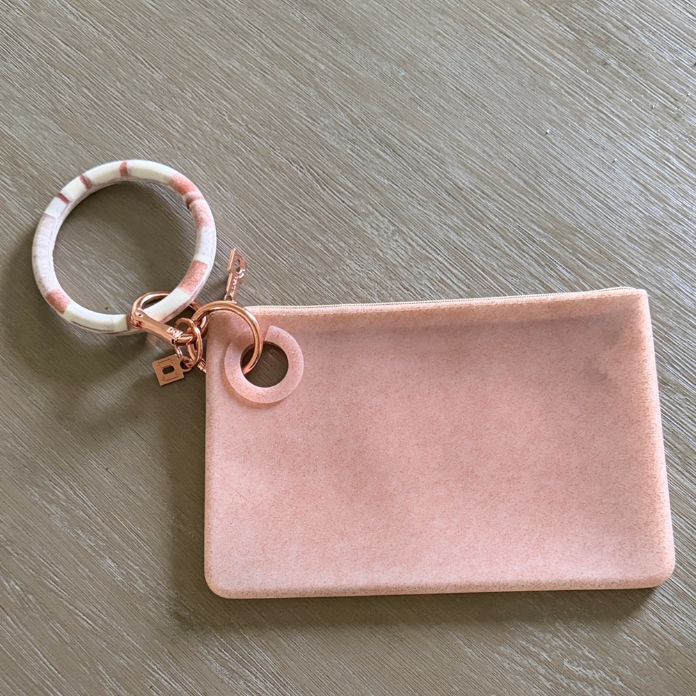 Pink Rubber Wristlet Card Holder with Bangle Keyring